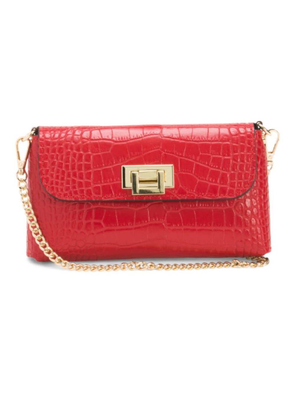 PERSAMAN NEW YORK Made In Italy Leather Crocodile Embossed Clutch